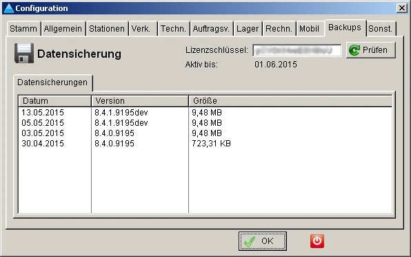 Bildschirmfoto PS-WIN: Configuration Backup