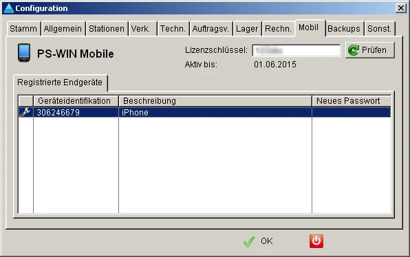 Bildschirmfoto PS-WIN: Configuration Mobile