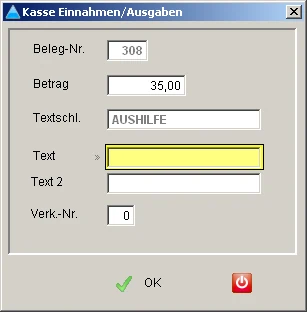 Bildschirmfoto PS-WIN: Kasse EinnahmenAusgaben